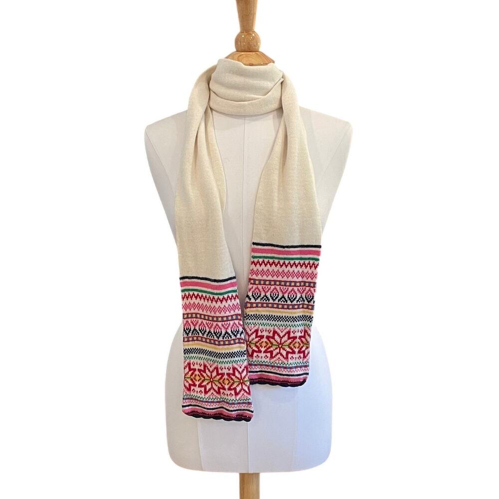 American Eagle Outfitters Cotton Angora Blend Red, Cream Fair Isle Skinny Scarf